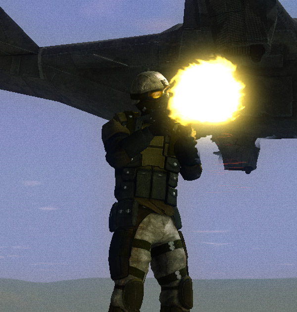Weapon muzzle flashes, early dropship screenshots.
